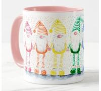 Vixar Rainbow Gonk Tasse colorée à l'aquarelle Cadeau d'anniversaire, de travail, de bureau, de Noël, de thé, de café (rose)