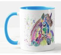 Vixar Tasse colorée à l'aquarelle de poney cheval animal de compagnie Arc-en-ciel Arc-en-ciel Cadeau d'anniversaire, travail, bureau, Noël, thé, café (L. bleu)