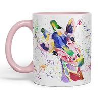 Vixar Tasse colorée à l'aquarelle girafe arc-en-ciel - Cadeau d'anniversaire, de travail, de bureau, de Noël - Rose