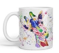 Vixar Tasse colorée à l'aquarelle girafe arc-en-ciel, idée cadeau, anniversaire, travail, bureau, Noël, thé, café (blanc)