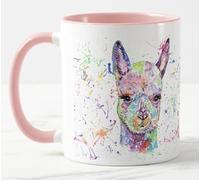 Vixar Tasse colorée Alpaga Aquarelle Arc-en-ciel Cadeau d'anniversaire, travail, bureau, Noël, thé, café (rose)
