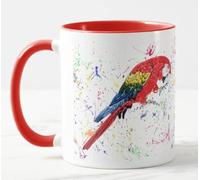 Vixar Tasse colorée avec ara, perroquet, oiseau, aquarelle, cadeau, anniversaire, travail, bureau, Noël, thé, café (rouge)