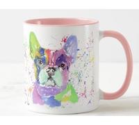 Vixar Tasse colorée avec motif bouledogue français et arc-en-ciel pour animal domestique Cadeau d'anniversaire, travail, bureau, Noël, thé, café (rose)