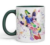 Vixar Tasse colorée avec motif girafe arc-en-ciel - Cadeau d'anniversaire, travail, bureau, Noël, thé, café (vert foncé)