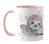 Vixar Tasse colorée avec motif paresseux et aquarelle - Cadeau d'anniversaire, de travail, de bureau, de Noël - Rose