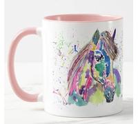 Vixar Tasse colorée avec motif poney et cheval pour animal de compagnie, cadeau d'anniversaire, travail, bureau, Noël, thé, café (rose)