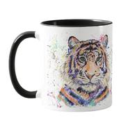 Vixar Tasse colorée avec motif tigre aquarelle arc-en-ciel - Cadeau d'anniversaire, travail, bureau, Noël, thé, café (noir)