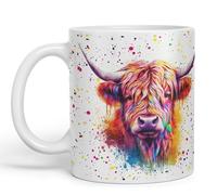 Vixar Tasse colorée avec motif vache des Highlands - Animaux de la ferme écossaise - 330 ml - Cadeau d'anniversaire, travail, bureau, thé, café (hc4) (blanc)