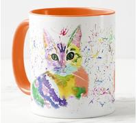 Vixar Tasse colorée en forme de chat avec aquarelle - Cadeau d'anniversaire, de travail, de bureau, de Noël (orange)