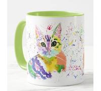 Vixar Tasse colorée en forme de chaton avec aquarelle - Cadeau d'anniversaire, de travail, de bureau, de Noël - Vert