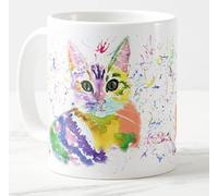 Vixar Tasse colorée en forme de chaton avec aquarelle - Cadeau d'anniversaire, de travail, de bureau, de Noël - Blanc