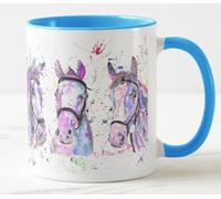 Vixar Tasse colorée en forme de cheval de 7,6 cm - Motif aquarelle - Cadeau d'anniversaire, de travail, de bureau, de Noël, de thé et de café (L bleu)