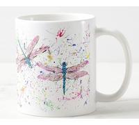 Vixar Tasse colorée en forme de libellules - Cadeau d'anniversaire, de travail, de bureau, de Noël, de thé, de café (blanc)
