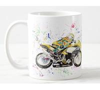 Vixar Tasse colorée en forme de moto avec aquarelle - Cadeau d'anniversaire, travail, bureau, Noël, thé, café (blanc)