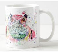Vixar Tasse colorée hippopotame animaux sauvages aquarelle tasse cadeau anniversaire travail bureau Noël thé café (blanc)