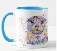 Vixar Tasse colorée Otter British Wildlife Aquarelle Art Tasse Cadeau d'anniversaire, travail, bureau, Noël, thé, café (L bleu)