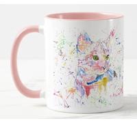 Vixar Tasse colorée pour chat et chaton - Aquarelle - Cadeau d'anniversaire, de travail, de Noël, de thé, de café (rose)