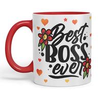 Vixar Tasse en céramique colorée avec inscription « Best Boss Ever Joke » - 330 ml - Pour le travail, le bureau, le thé, le café (rouge)