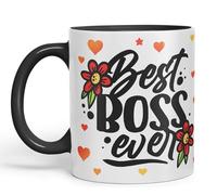 Vixar Tasse en céramique colorée avec inscription « Best Boss Ever Joke » - 330 ml - Pour le travail, le bureau, le thé, le café (noir)