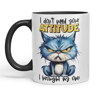 Vixar Tasse en céramique colorée avec inscription « I Don't Need Your Attitude - I Brought My Own » - Cadeau sarcastique amusant - Noir - 325 ml