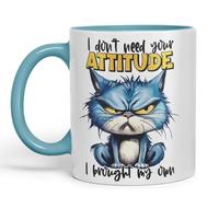 Vixar Tasse en céramique colorée avec inscription « I Don't Need Your Attitude - I Brought My Own » - Cadeau sarcastique amusant (turquoise)