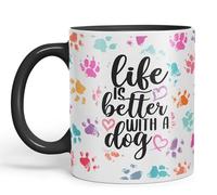 Vixar Tasse en céramique colorée Life is Better with a Dog 330 ml pour le travail, le bureau, le thé, le café (noir)