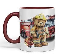 Vixar Tasse en céramique colorée sur le thème des pompiers en forme d'ours en peluche, cadeau d'anniversaire, travail, thé, café (marron)