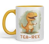 Vixar Tea-Rex, Dinosaure, Dino Joke Sarkasm Sarcastique Tasse en céramique colorée pour thé, café, infusion chaude, 330 ml, cadeau (G Yellolw)