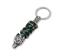 VIXDA 1 pièce Porte-clés de Survie tête de Loup Punk pour Homme, en Acier Inoxydable, cordelette paracorde, Bijou Fait Main