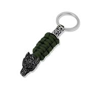 VIXDA 1 pièce Porte-clés de Survie tête de Loup Punk pour Homme, en Acier Inoxydable, cordelette paracorde, Bijou Fait Main