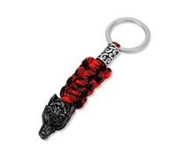 VIXDA 1 pièce Porte-clés de Survie tête de Loup Punk pour Homme, en Acier Inoxydable, cordelette paracorde, Bijou Fait Main