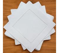 VIXDA 12 Pcs Cocktail Serviettes Hemstitch Serviette Lin Coton Tissu 8" x8 (20x20cm)