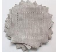 VIXDA 12 Pcs Cocktail Serviettes Hemstitch Serviette Lin Coton Tissu 8" x8 (20x20cm)
