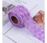 VIXDA 6 cm/8 cm x 1 Yard 3D Mousseline de Soie Rose Fleur brodé Dentelle Ruban d'habillage Tissu Bricolage Couture Artisanat pour Costume Coiffure Chapeau décoration