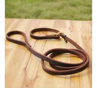 VIXDA Laisse pour Chien en Cuir véritable, réglable, avec chaîne coulissante, Solide et Plate, idéale pour Le Dressage de Grands Chiens.