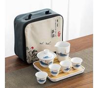 VIXDA Service à thé Kung Fu Chinois en céramique, théière Portable Faite à la Main avec 4 Tasses à thé, Plateau à thé Gaiwan, idéal pour Les Voyages et Le Camping