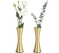 Vixdonos Lot de 2 Petits vases à Fleurs Modernes en métal de 17 cm pour décoration d'intérieur, Mariage ou Cadeau (doré)
