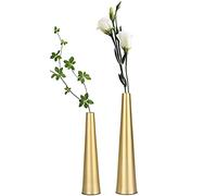 Vixdonos Lot de 2 Petits vases Coniques en métal doré de 26,6 cm pour décoration de Table de Mariage, décoration d'intérieur (doré)