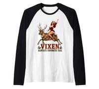 Vixen Renne Vintage Rétro Raunchy Père Noël Pinup Fille Noël Manche Raglan