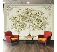 VIXENIUM Papier Peint Panoramique Bouleau, Papier Peint Clair Vert Sauge Cuisine Chambre Salon, 400x280 cm, Décoration Murale Bouleau, Stickers