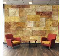 VIXENIUM Papier Peint Panoramique Brique, Papier Peint Effet Marbre Brun Jaune Cuisine Chambre Salon, 500x350 cm, Décoration Murale Brique, Stickers