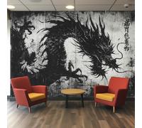 VIXENIUM Papier Peint Panoramique Dragon, Papier Peint Japonais Chinois Noir Cuisine Chambre Salon, 500x280 cm, Décoration Murale Dragon, Stickers