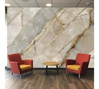 VIXENIUM Papier Peint Panoramique Effet Marbre, Papier Peint Gris Doré Pierre Moderne Cuisine Chambre Salon, 500x350 cm, Décoration Murale Effet Marbre, Stickers