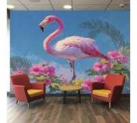 VIXENIUM Papier Peint Panoramique Flamant Rose, Papier Peint Tropical Fleurie Oiseaux Cuisine Chambre Salon, 200x140 cm, Décoration Murale Flamant Rose, Stickers