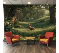 VIXENIUM Papier Peint Panoramique Forêt Animaux, Papier Peint Lapin Jungle Vert Cuisine Chambre Salon, 100x70 cm, Décoration Murale Forêt Animaux, Stickers