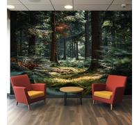 VIXENIUM Papier Peint Panoramique Forêt, Papier Peint 3D Jungle Arbre Cuisine Chambre Salon, 350x256 cm, Décoration Murale Forêt, Stickers