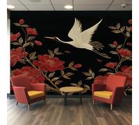 VIXENIUM Papier Peint Panoramique Japon, Papier Peint Oiseaux Fleuri Oriental Asie Cuisine Chambre Salon, 200x140 cm, Décoration Murale Japon, Stickers