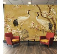 VIXENIUM Papier Peint Panoramique Japonais, Papier Peint Chinois Oiseaux Fleuri Cuisine Chambre Salon, 350x256 cm, Décoration Murale Japonais, Stickers