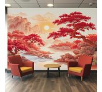 VIXENIUM Papier Peint Panoramique Japonais, Papier Peint Chinois Paysage Montagne Cuisine Chambre Salon, 200x140 cm, Décoration Murale Japonais, Stickers