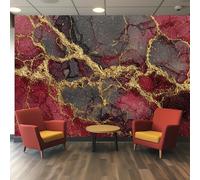 VIXENIUM Papier Peint Panoramique Marbre, Papier Peint Moderne Rouge Doré Cuisine Chambre Salon, 450x315 cm, Décoration Murale Marbre, Stickers